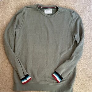 Sol Angeles Olive Crewneck Sweater with Multicolor Cuffs